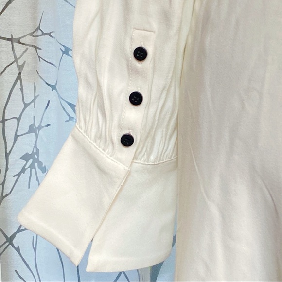 BA&SH Nida white collared long sleeve elastic waist hugging button up midi dress - Picture 14 of 16